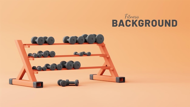 a rack of heavy hex dumbbells 3d rendering background. concept of a gym or fitness club
