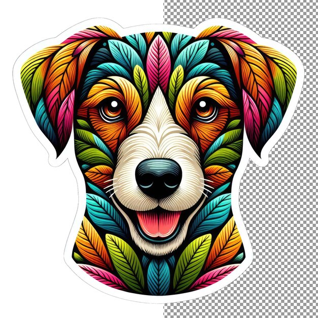 PSD radiant bark isolated dog face sticker grace op de achtergrond van png