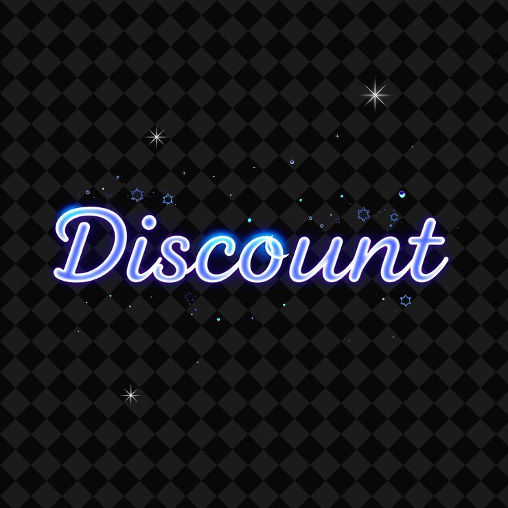 PSD radiant discount text glows with neon blue and electric blue smooth gradient surrounded by twink