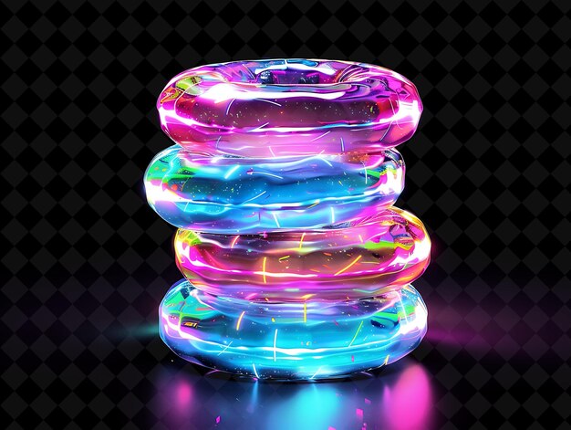 PSD radiant donut tower stacked with fragmented donut rings towe neon color food drink y2k collection