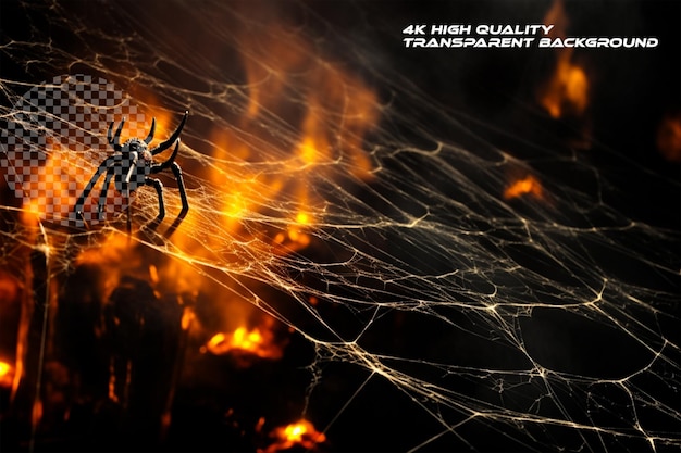 PSD radiant fire infused spider net with dust elements transparent background