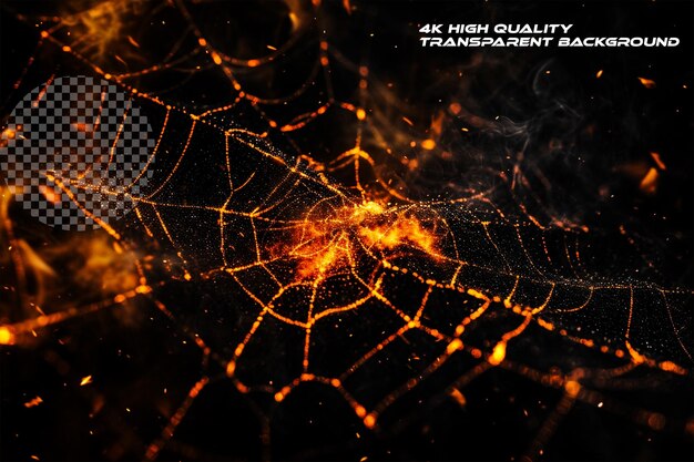 Radiant fireinfused spider net with dynamic dust transparent background