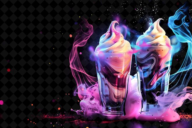 PSD milkshake fluorescenti radianti girando e in cascata milkshake neon colore cibo bevanda collezione y2k