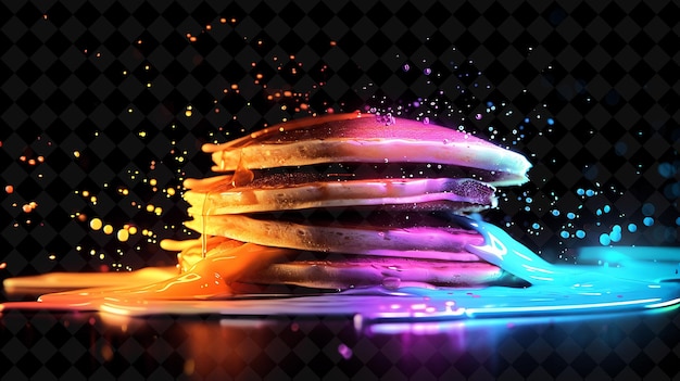 PSD radiant fluorescent pancake stacks flipping and rotating pan neon color food drink y2k collection