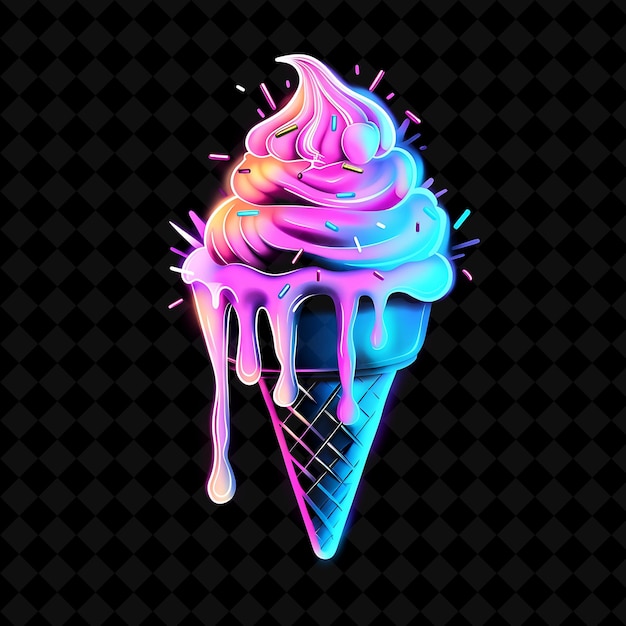 PSD radiant ice cream sundae constructed with melting ice cream неоновый цвет еда питье коллекция y2k