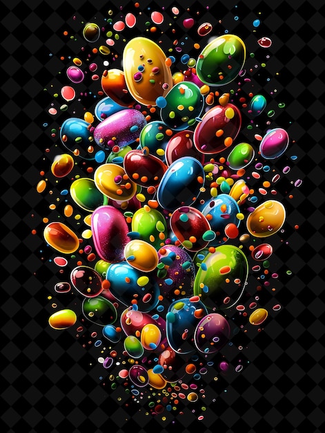 Radiant Jelly Bean Candies Bursting Out Of A Collage Glossy Neon Color Food Drink Y2k Collection