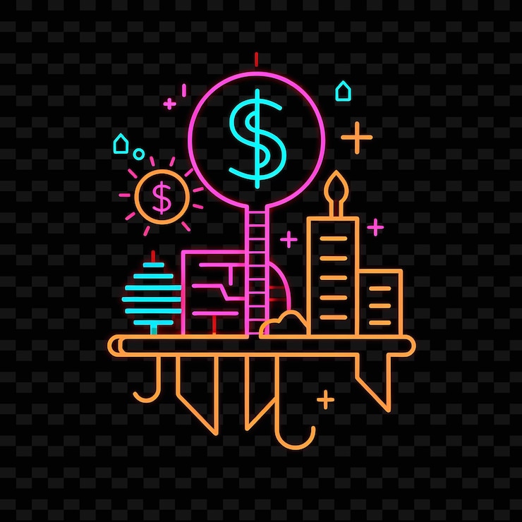 PSD radiant neon campaign donation drive with a neon goal thermo neon line art city view background
