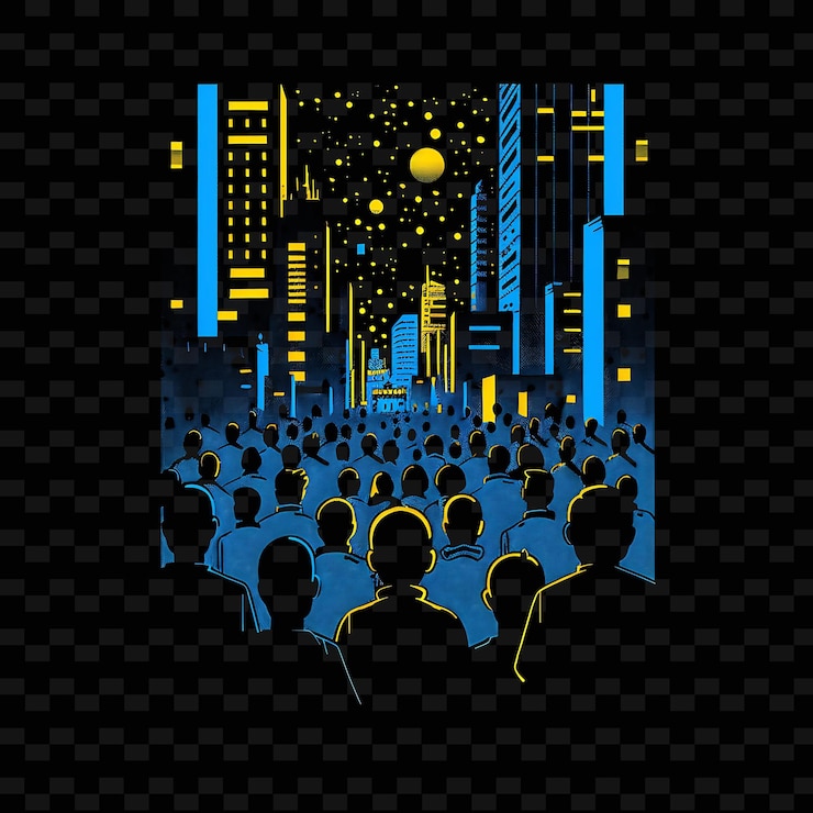 PSD radiant neon parade with candidates and supporters landscape neon line art landscape background