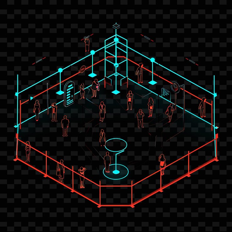 PSD radiant neon ranked choice voting with members and signs lan neon line art landscape background