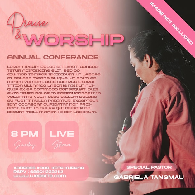 PSD radiant praise eyecatching pink instagram poster template for worship services