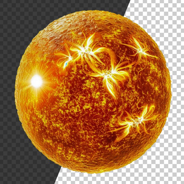 PSD radiant sun with powerful solar flares on transparent background stock png