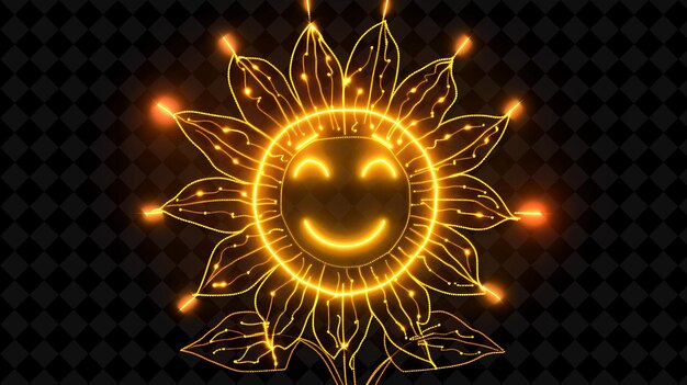 Radiant sunflower 32 bit pixel with sunbeams and smiling fac y2k shape neon color art collections