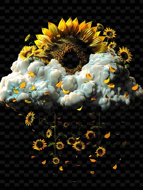 Radiant sunflower cloud met levendige zonnebloemen en gouden p neon color shape decor collections