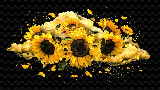 PSD radiant sunflower cloud with vibrant sunflowers and golden p neon color shape decor collections