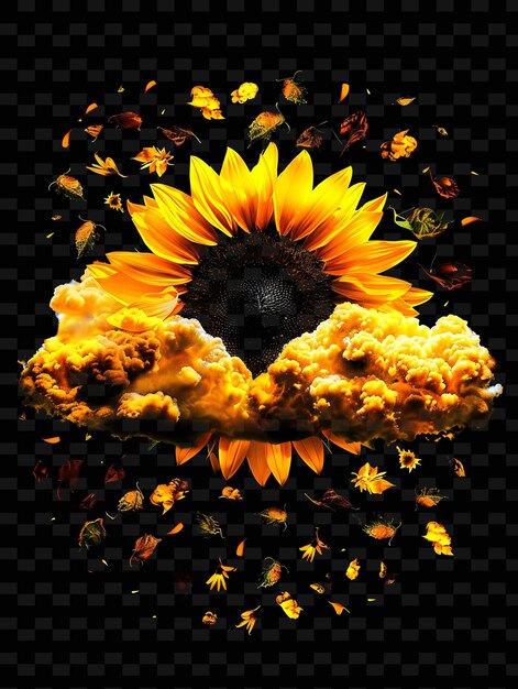 PSD radiante nuvola di girasole con girasoli vibranti e dorato p neon color shape decor collections