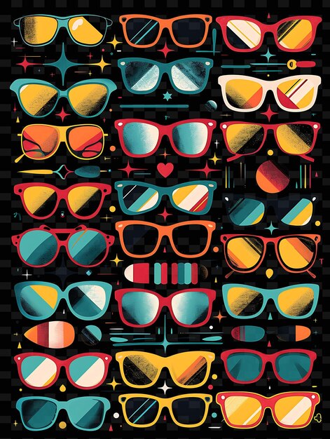 Radiant sunglasses and retro accessories scattered sunglasse y2k texture shape background decor art