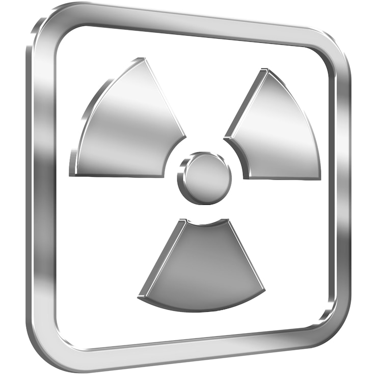PSD radiation hazard symbol 3d icon with silver metallic effect