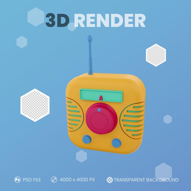 PSD radio 3d render met geïsoleerde achtergrond