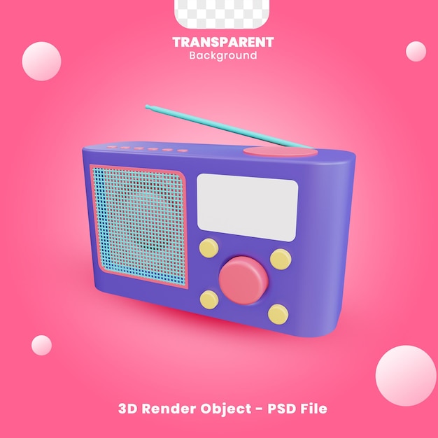 Radio 3d render object with transparent background