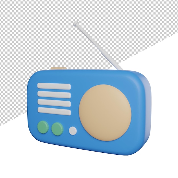 Radio music information side view 3d illustration rendering icon transparent background