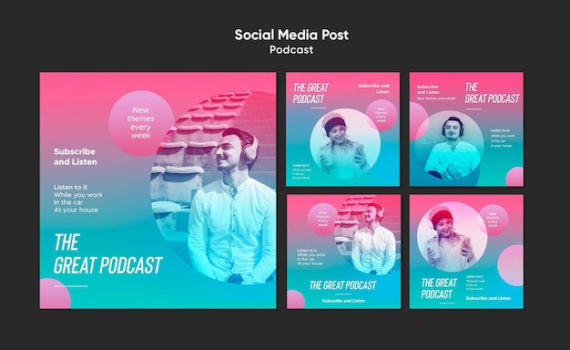 Modello di post sui social media per podcast radiofonici