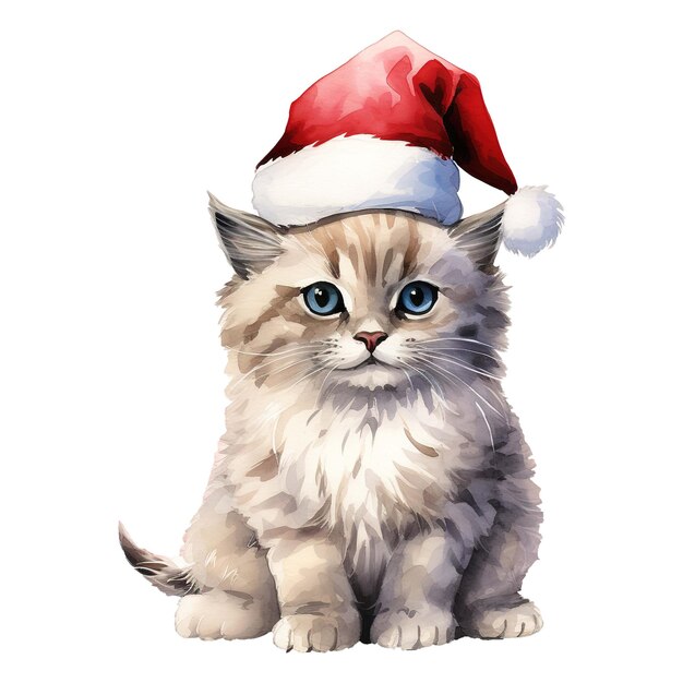 PSD ragdoll wearing a santa hat