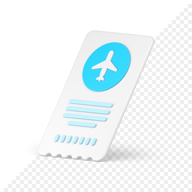 PSD ragged aeroplane paper ticket air travel journey transportation access priority pass 3d icon