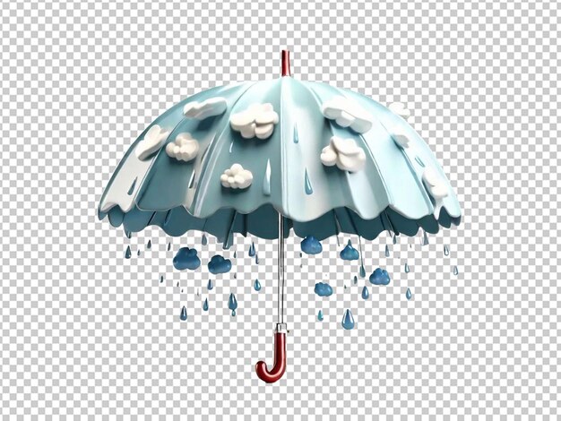 Rain cloud umbrella weather icon 3d render