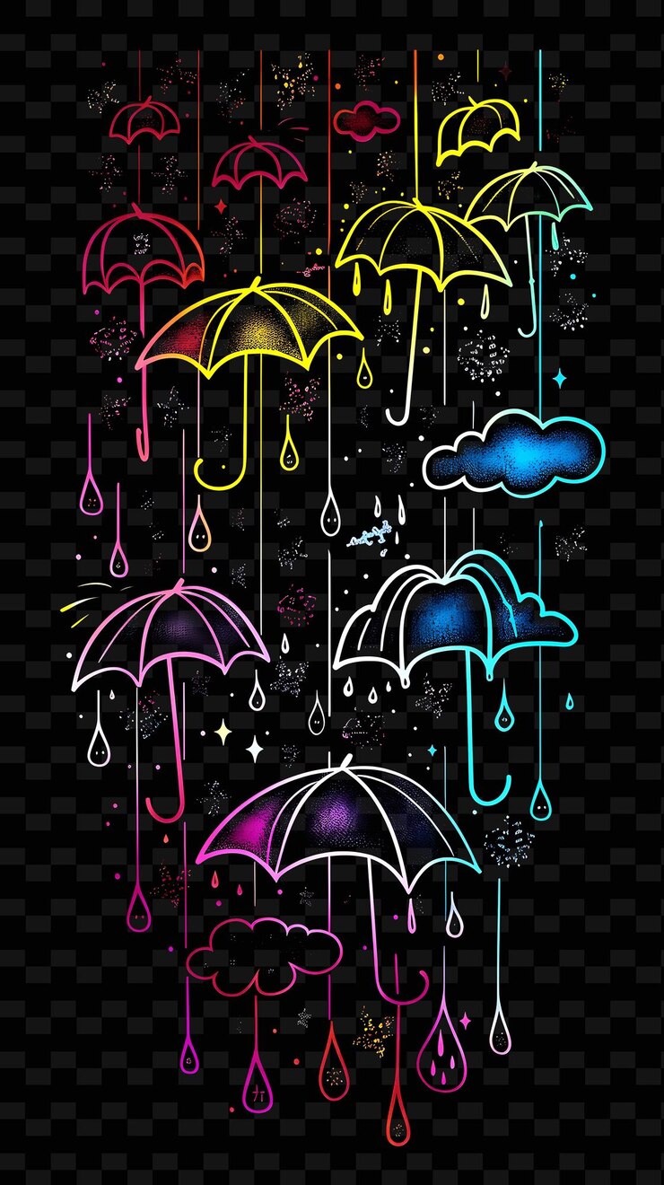 PSD rain drops on the umbrellas and rain drops