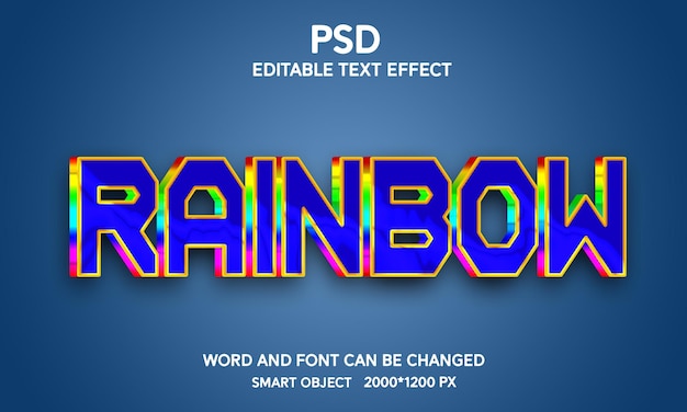 PSD effetto di testo 3d arcobaleno con sfondo completamente modificabile