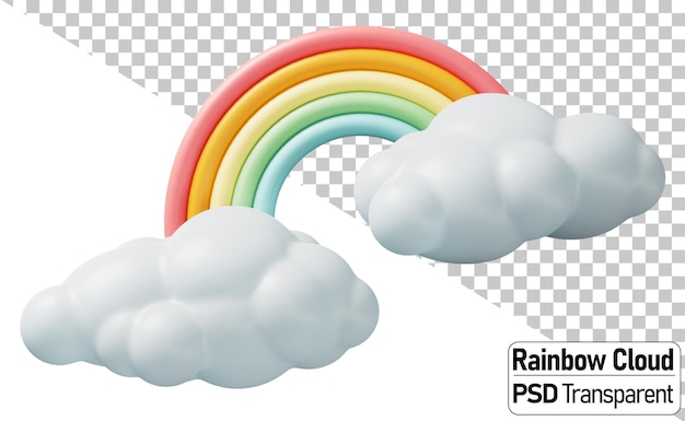 PSD un arcobaleno e nuvole con la scritta 