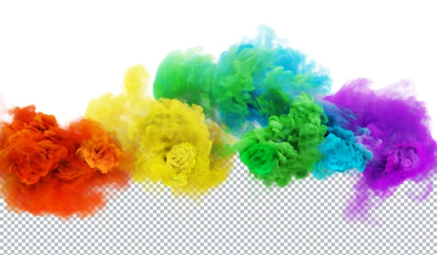 PSD rainbow color puffs of smoke in white background