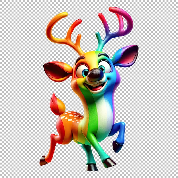 PSD rainbow colored deer isolated on transparent background