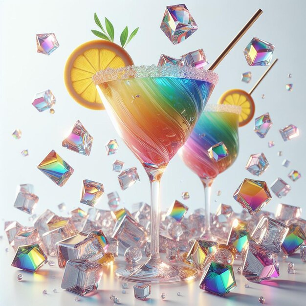 PSD una bevanda color arcobaleno è circondata da barre di diversi colori