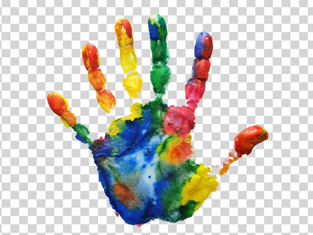 Rainbow colored hand print isolated on transparent background