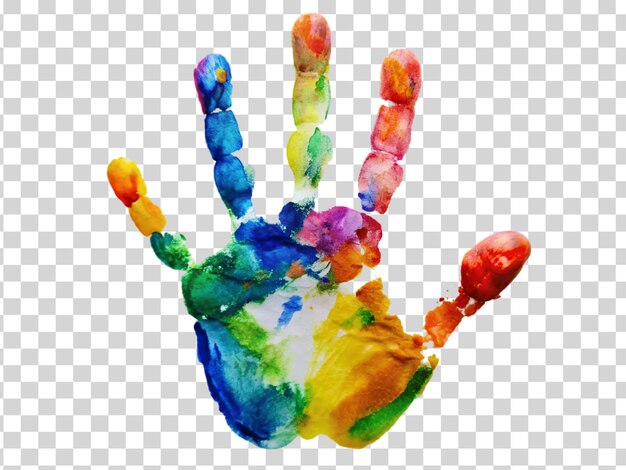 PSD rainbow colored hand print isolated on transparent background