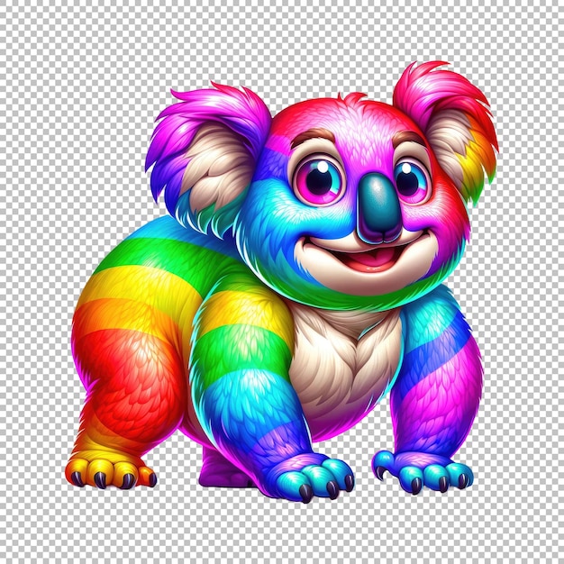 PSD rainbow colored koala isolated on transparent background