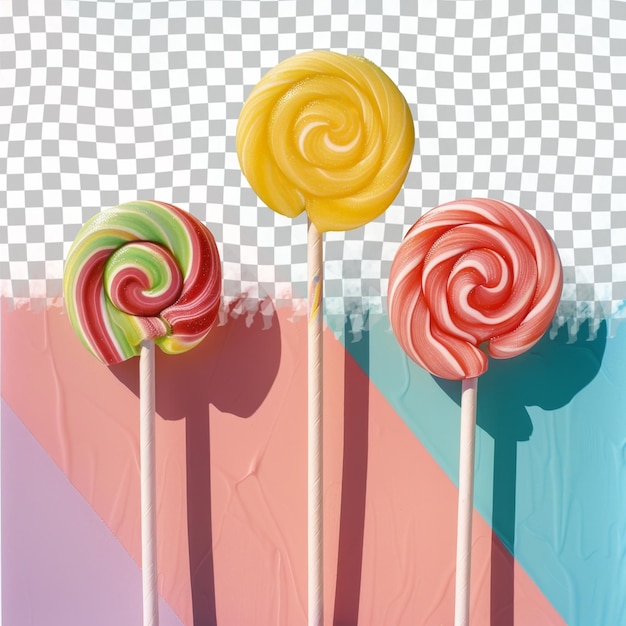 PSD a rainbow colored lollipop is on a stick in front of a multicolored background