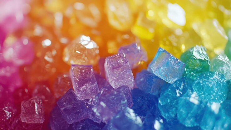 PSD rainbow colored sugar crystals closeup macro photography
