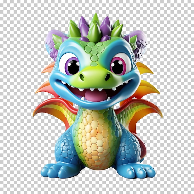 PSD modello 3d del cartone animato del drago arcobaleno isolato