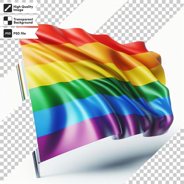 A rainbow flag that is on a checkered surface