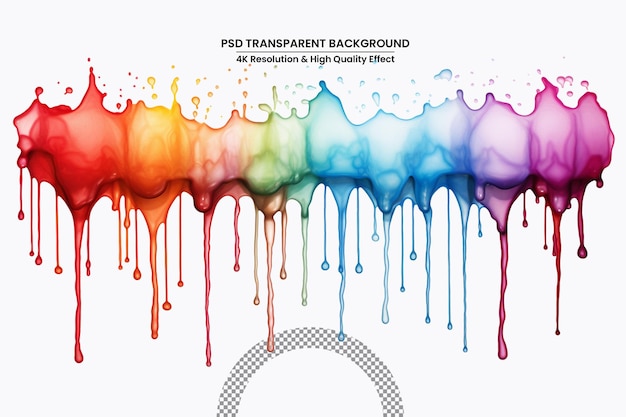PSD 白い背景に隔離された虹の光沢のある塗料の滴