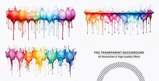 PSD rainbow glossy paint drop blobs isolated on white background