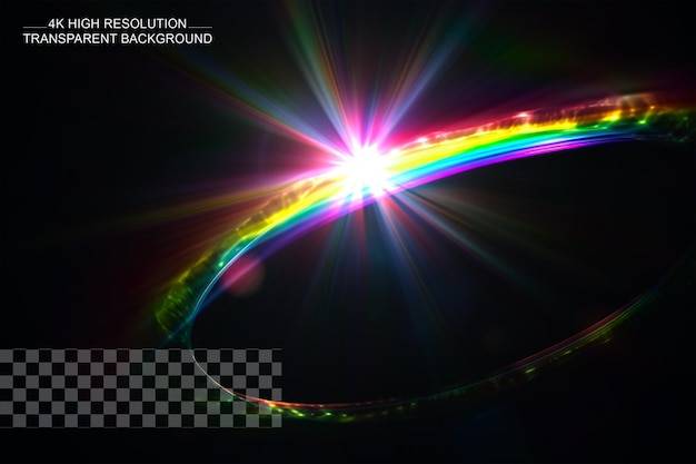 PSD rainbow halo rays isolated on dark transparent background