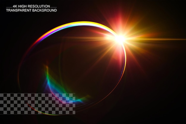 PSD rainbow halo rays isolated on dark transparent background