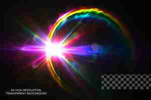 PSD rainbow halo rays isolated on dark transparent background