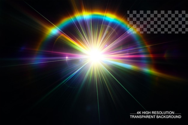 PSD rainbow halo rays isolated on dark transparent background