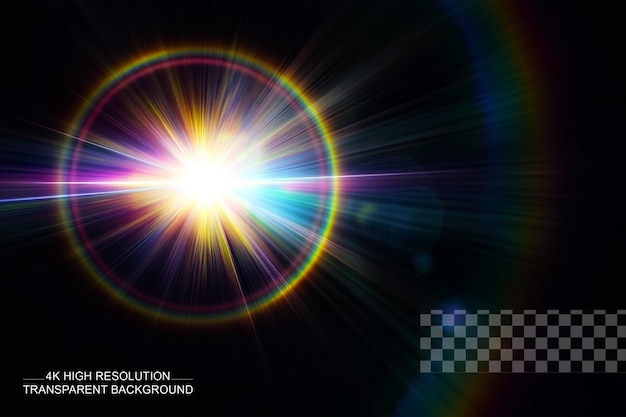 PSD rainbow halo rays isolated on dark transparent background