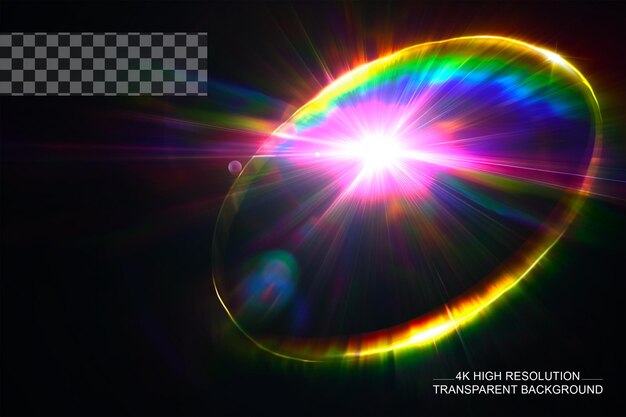 PSD rainbow halo rays isolated on dark transparent background