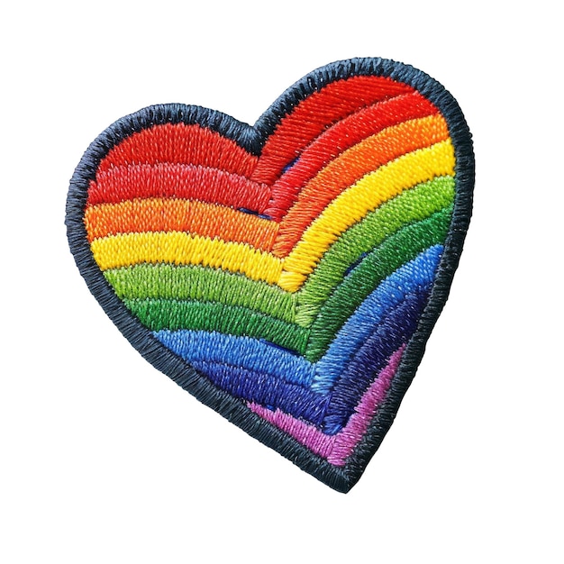 A rainbow heart with a rainbow patch on it